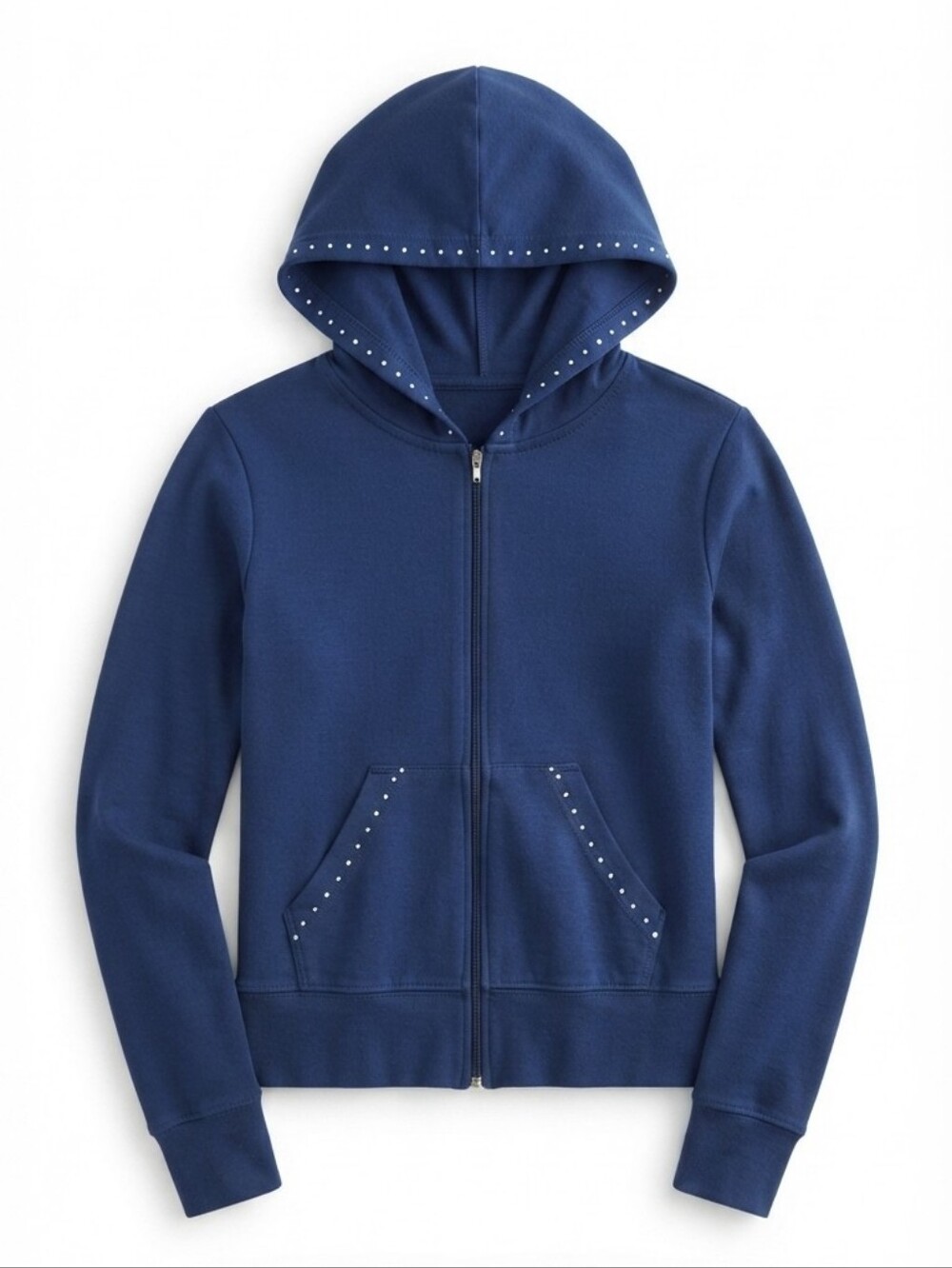 Classy Lady Girls Blue Zip-Up Hoodie Rhinestone Studded Size Medium Full Zip Jac